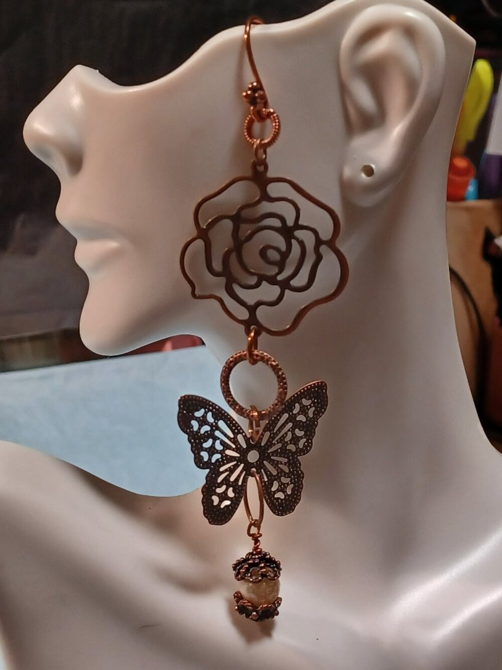 Copper & Gold - Rose & Butterfly earrings